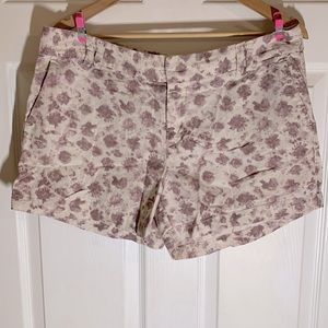 Purple floral linen shorts